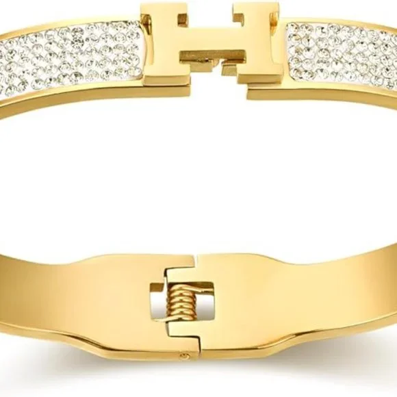 Sineed by Neiman Marcus Luxury H Design Gold Plated Bracelet - Picture 3 of 5